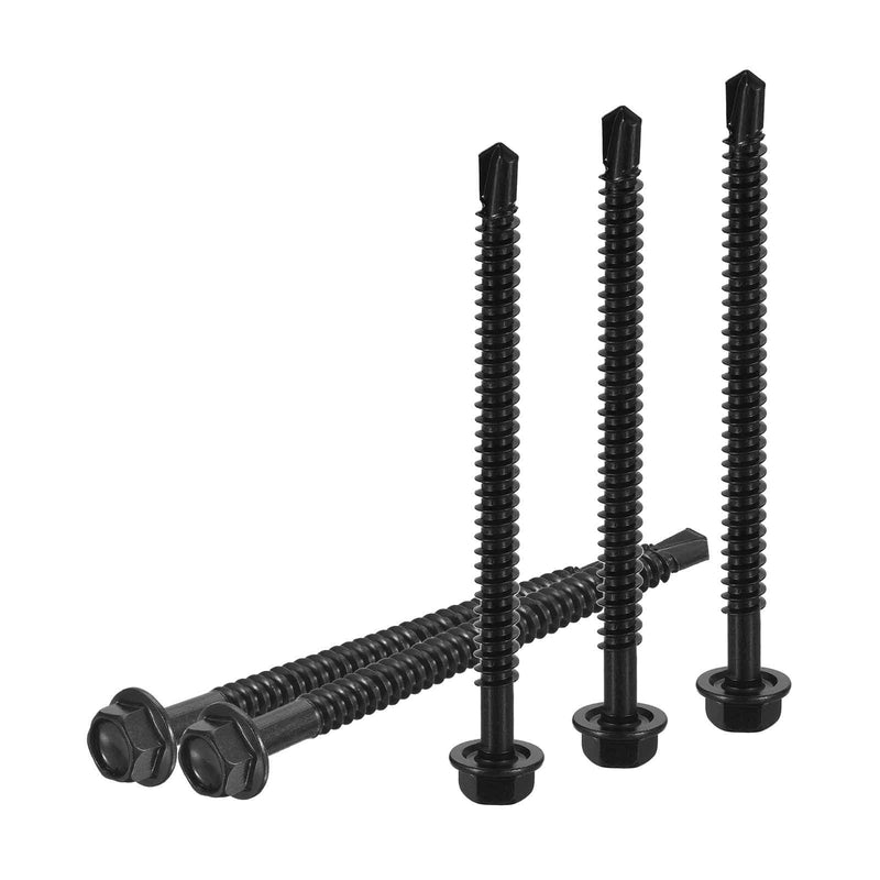 DTGN #12x3 Hex Washer Head Self Drilling Screws - 100Pack - Good for Machine - 410 Stainless Steel Black Oxide - Self Tapping Sheet Metal Screws #12x3" 100