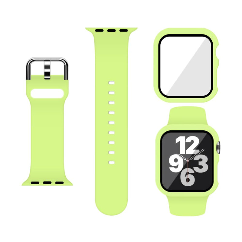Sport Silicone Band and Case with Screen Protector for Apple Watch Series 9 Series 8 Series 7 Series 6 SE Series 5 Series 4 Lime Green Band M/L for 38/40/41mm &Case for 40mm