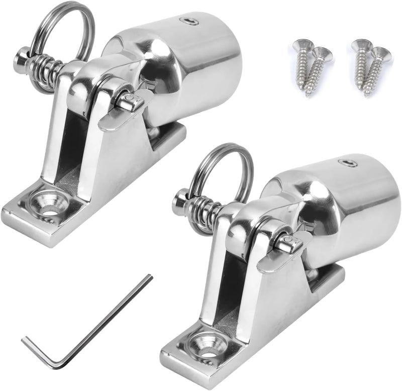 Bimini Top Hardware, Deck Hinge with Quick Release Pin, Eye End Cap, 316 Stainless Steel (2 Pair) White 1inch