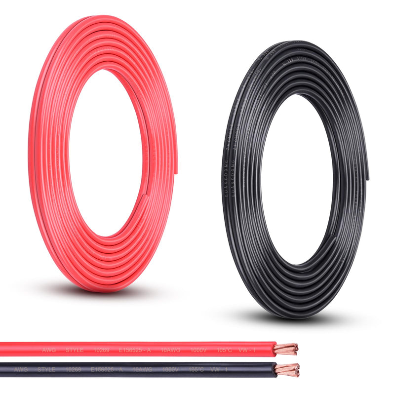10 Gauge Wire, 20FT Red and Black Stranded Oxygen-Free Copper Wire, Flexible 10 AWG Wire for Automotive Boat Marine Solar Panel LED Lights (10AWG, 20FT) 10AWG