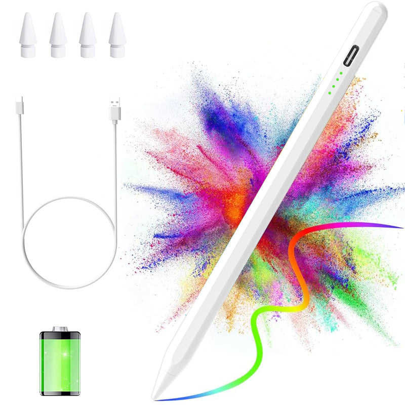 Stylus Pen for iPad 2018-2023 with Palm Rejection, Magnetic Stylus Pen, Active Pencil for iPad 10/9/8/7/6 Generation, iPad Pro 11/12.9 inch, iPad Air 5/4/3 Gen, iPad Mini 6/5 Gen (White) White