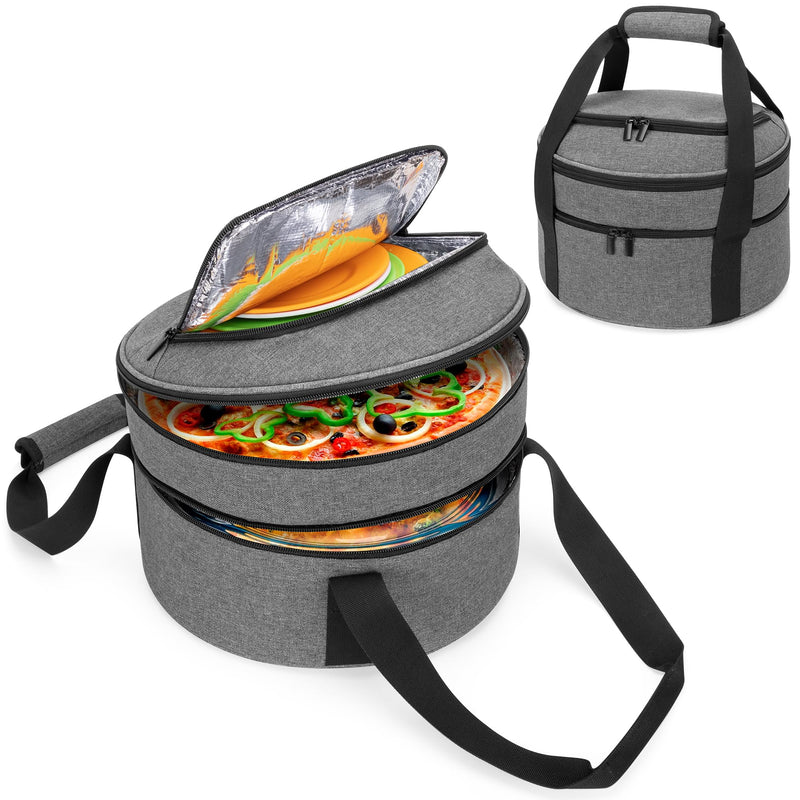 Trunab Insulated Round Casserole Carrier for Hot or Cold Food - Double Decker Pie Carrier for Picnics, Camping & Parties