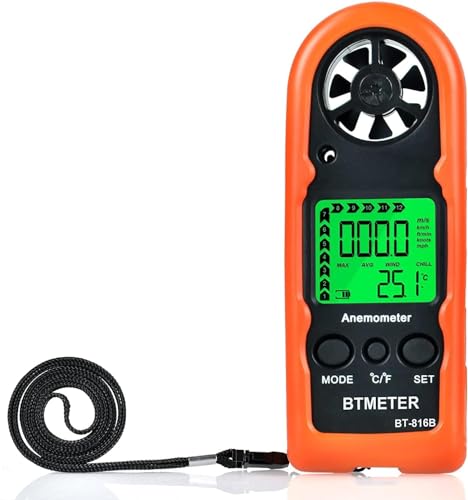 BTMETER Anemometer Handheld Wind Speed Meter BT-816B (Range: 0.2–67 MPH) Orange
