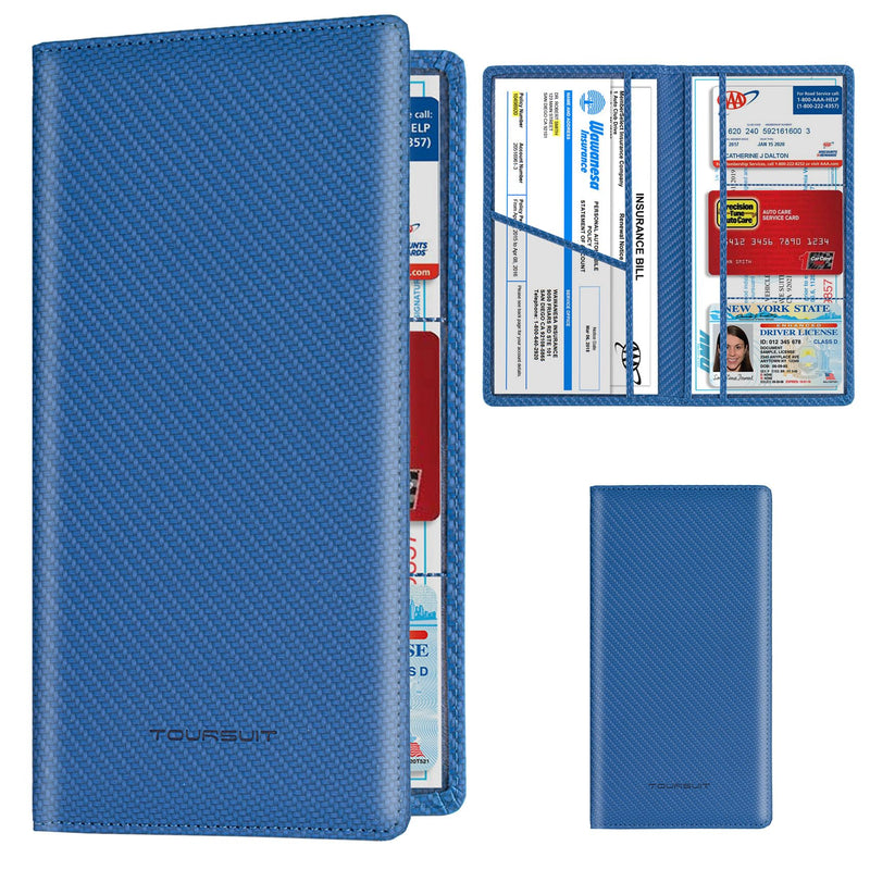 TOURSUIT Car Registration and Insurance Card Holder, Vehicle License Document Glove Box Compartment Organizer, Essential Car Wallet Case for Driver Auto Owners (Carbon Blue) Carbon Blue