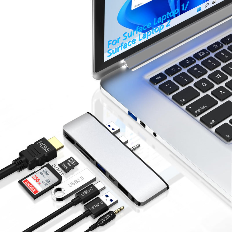 Surface Laptop 2 Accessories, Hub Docking Station with 4K HDMI, USB 3.0, USB 2.0, USB C, SD/TF Card Slot, 3.5mm Audio Port - Hub for Surface Laptop 1/2 Surface Laptop 1/2 Hub