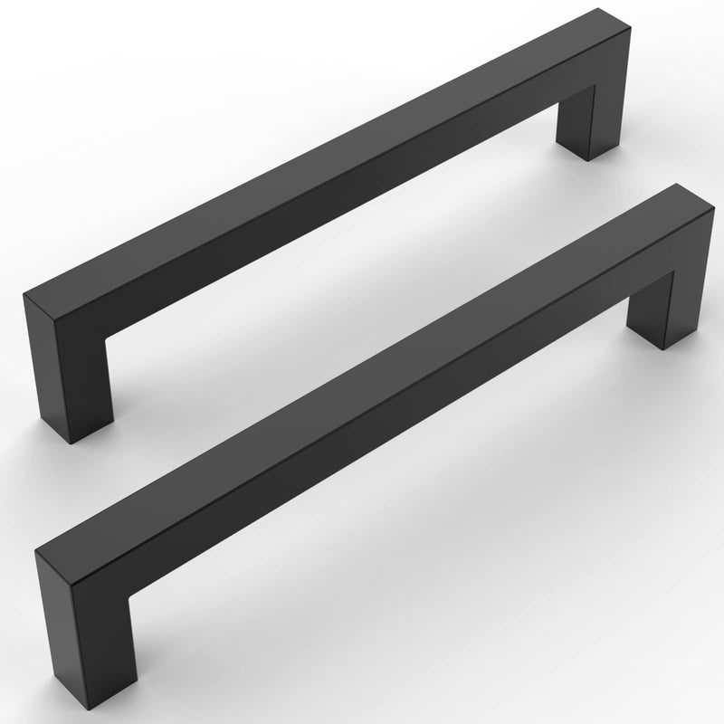 9BUILD 10 Pack Matte Black Cabinet Pulls 6.25 Inch Handles for Kitchen Cabinets - Stainless Steel Drawer Hardware 6.25"/160MM Hole Center