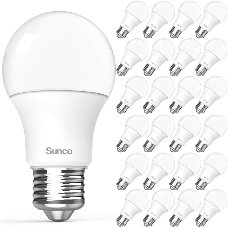 Sunco 24 Pack A19 LED Light Bulbs, [Focos para Casa], E26 Base Lamp Bulb for Bedroom Bathroom, 850 LM, 8W (60W Equivalent), 3000K Warm White, Non-Dimmable, 25000 Lifetime Hours UL