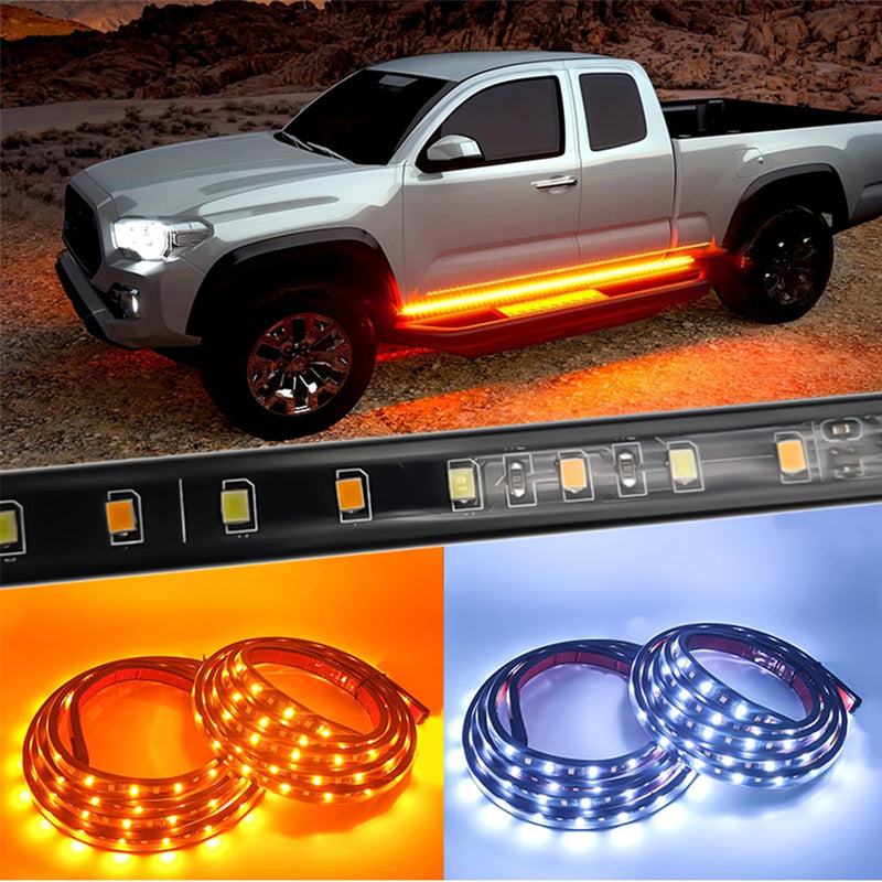 SOCAL-LED LIGHTING 60 Inch Truck LED Running Board Light Amber Side Marker Kit Sequential Turn Signal, White Courtesy Door Lights Extended Crew Cab Led Bar Bed Light Switchback Underglow Strip 60 Inches