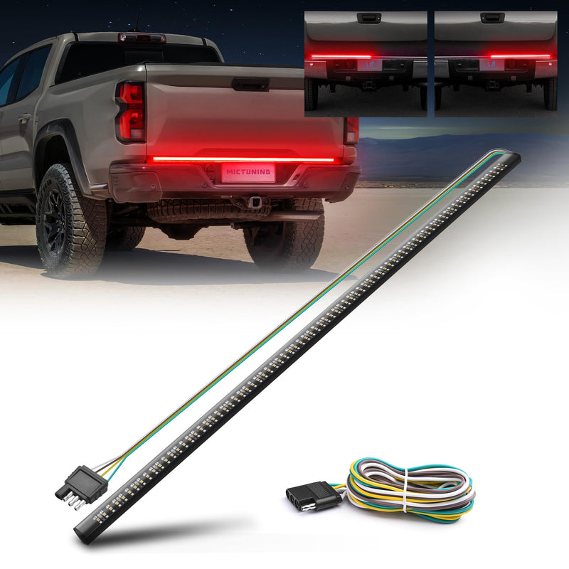MICTUNING 60 inches Red Sequential Turn Signal Brake Running White Reverse Lights, Triple Row 504 LEDs Tailgate Strip Light Waterproof for Ford F150/RAM 2500 60"Red Turn Signal