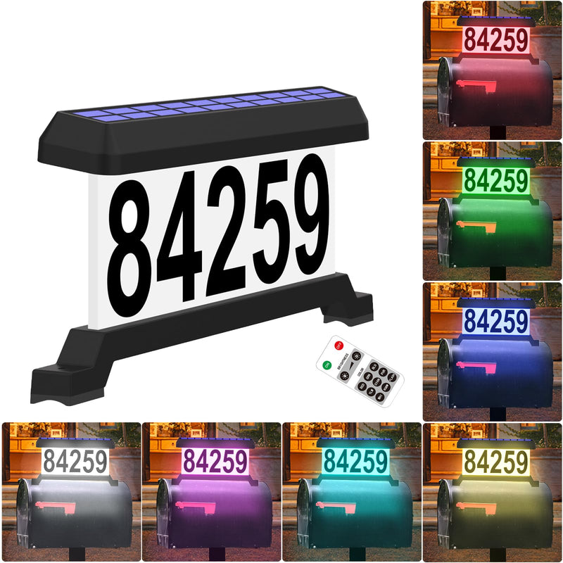 Solar Mailbox Numbers, Double sided Solar House Numbers for Outside, Waterproof RGBW Color Changing Remote Control, Lighted Modern Address Sign Solar Powered for Mailbox(solar rgbw) Black(solar rgbw)