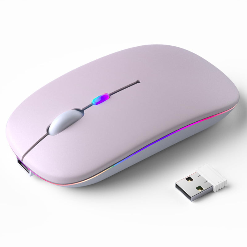 Wireless Bluetooth Mouse, Rechargeable LED Dual Mode Mouse (Bluetooth 5.2 and USB Receiver) Portable Silent Mouse,for Laptop/Desktop/Tablet(Pink) Pink