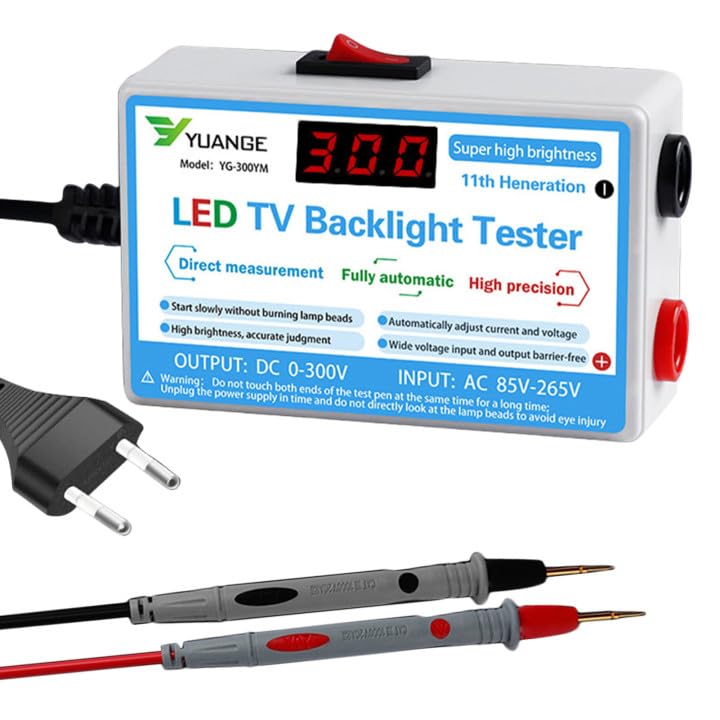 LED TV Backlight Tester, LED Strip Lamp Beads Repair Testing Tool with Gold Plated Pin and Power Cable 0-300V Adaptive Voltage, Measurement Instruments for LED Light, White
