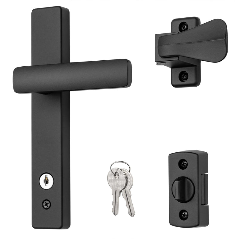 Ideal Security EL Keyed Lever Mount Latch with Deadbolt, Surface Mount Storm Door Handle Replacement, 2 Posts with Tie Down Screw, Matte Black