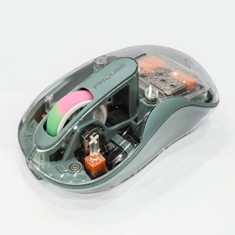 Interesting Transparent Bluetooth Mouse with USB & Type-C Two Receiver, Small Portable Silent Wireless Mice with RGB Lights for MacBook/pc/iPad/Laptop and Office Trip Green