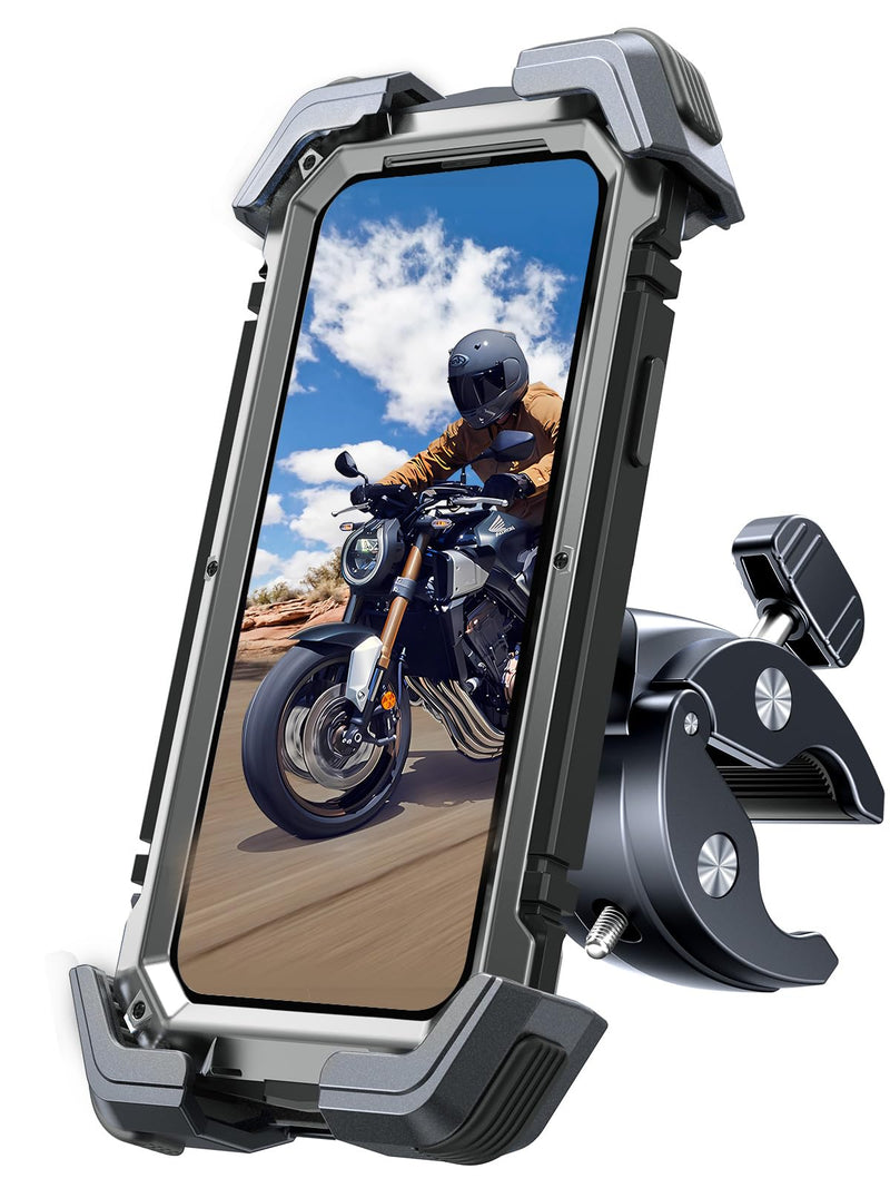Motorcycle Phone Mount Holder, [Ultra-Stable][7 inch Phone Friendly] Bike Holder Handlebar Cell Clamp Harley Accessories for iPhone 16 15 14, 4-7" Smartphones Graphite