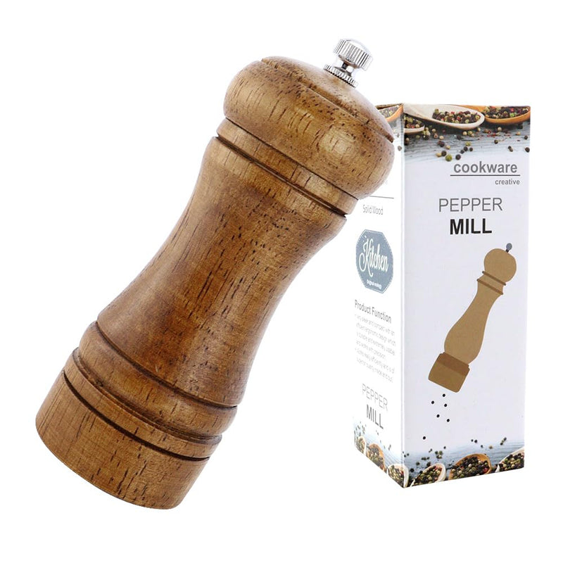 1 Pack 5 Inch Wood Pepper Grinder Wooden Pepper Mill or Salt Mill Salt Shakers with Adjustable Ceramic Rotor Refillable Ceramic Grinding Mechanism Oak Wood Pepper Grinder for Kitchen