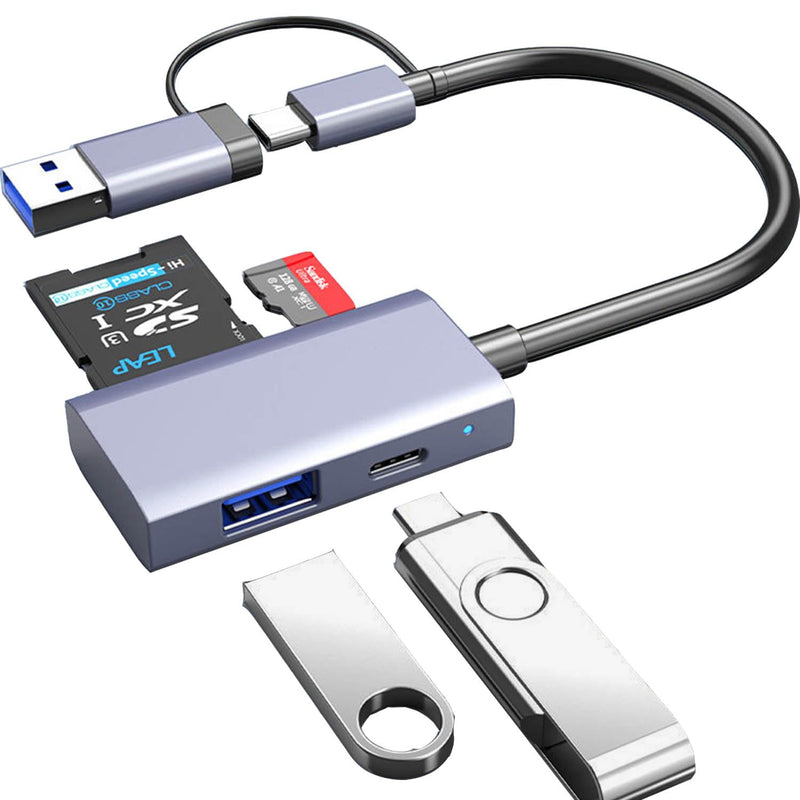 USB C USB 3.0 SD Card Reader, TIEDXIOY Aluminum 4 in 1 USB A&C Hub with Memory SD/TF Card Reader, 1*USB 3.0, 1*USB C Data Port Compatible for PC, Laptops, MacBook Pro/Air, iMac Pro,Surface and More