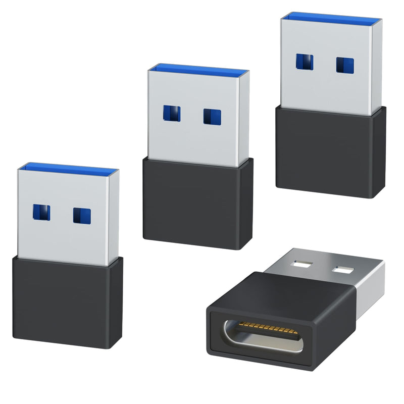 Welldiea USB to USB C Adapter 4 Pack, USB C Female to USB Male OTG Charger Type C Converter Compatible with Apple Watch Ultra iWatch 7-9,iPhone 15~13 Plus Pro Max,AirPods 3,iPad Air,Car,Galaxy (Black) Black