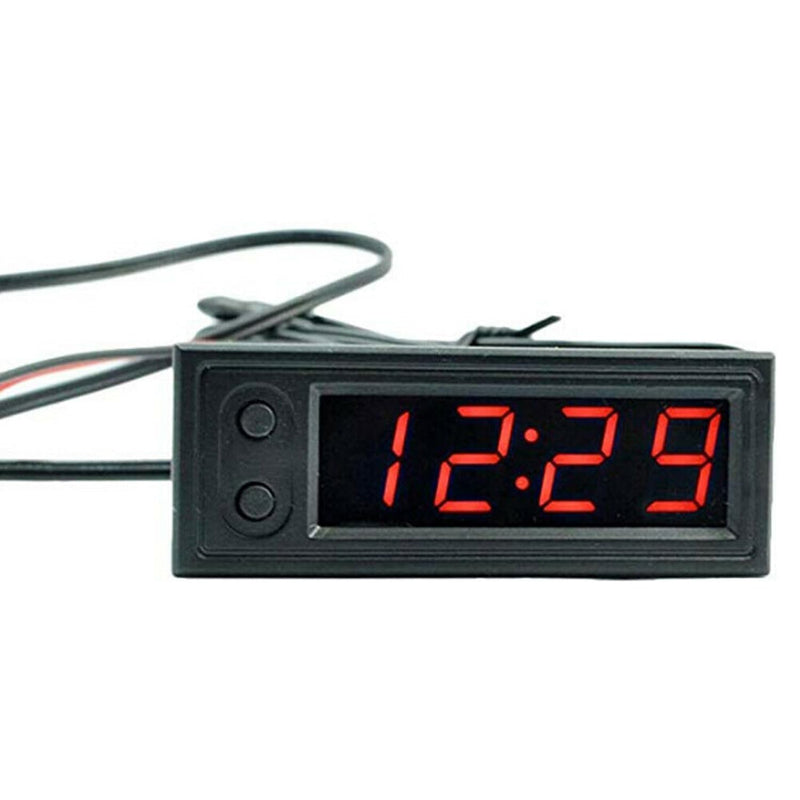 Car Temperature Clock, Car Clock 12V 3 in 1 Thermometers, Voltmeter Gauge Electronic Clock LED Digital Display LCD Screen, Red Light
