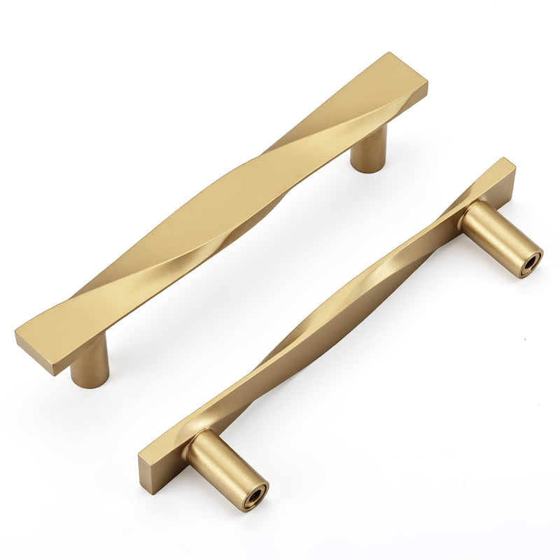 Goldenwarm 5 Pack Gold Cabinet Handles Gold Drawer Pulls Kitchen Drawer Pulls Solid Zinc Alloy Cabinet Handles Kitchen Door Hardware for Bedroom Cupboard Dresser, 3Inch Hole Center 3'' Hole Center Brushed Gold