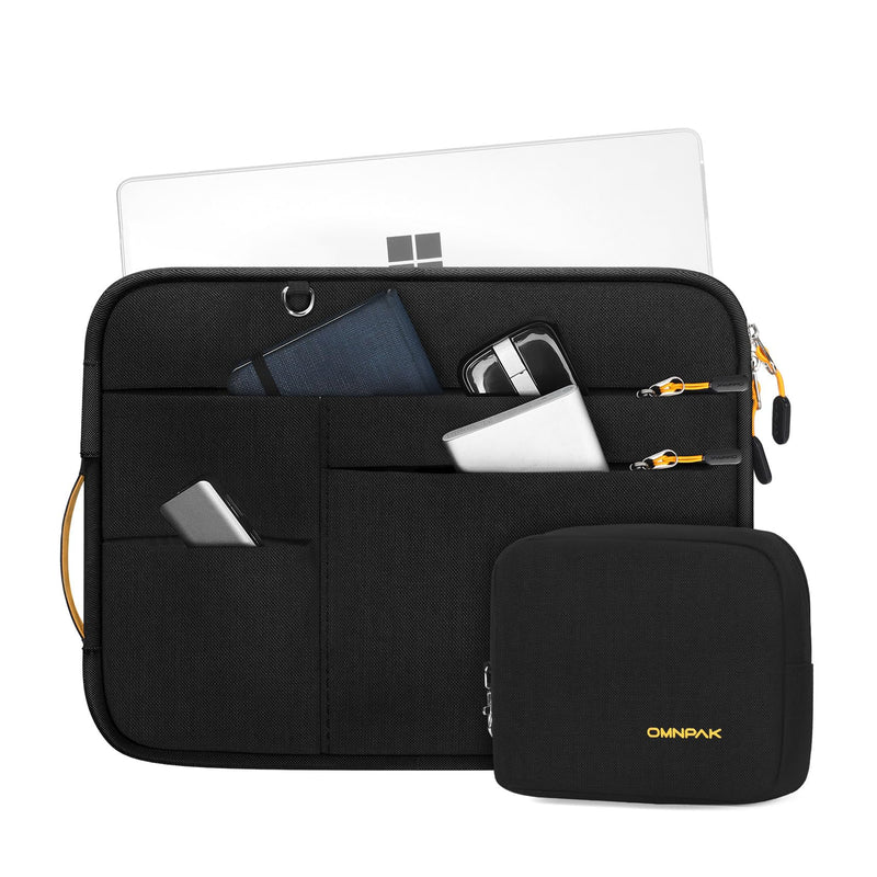 Omnpak Surface Pro 9 Case,13 inch Laptop Sleeve for Surface Pro 11/10/9/8/X/7+/7/6/5/4/3,Surface Pro 8 Case with Side Handle Strap and Accessory Pocket,Recycled PET Laptop Carrying Bag For Surface Pro 11/10/9/8/7/6 Black with Accessory Pouch