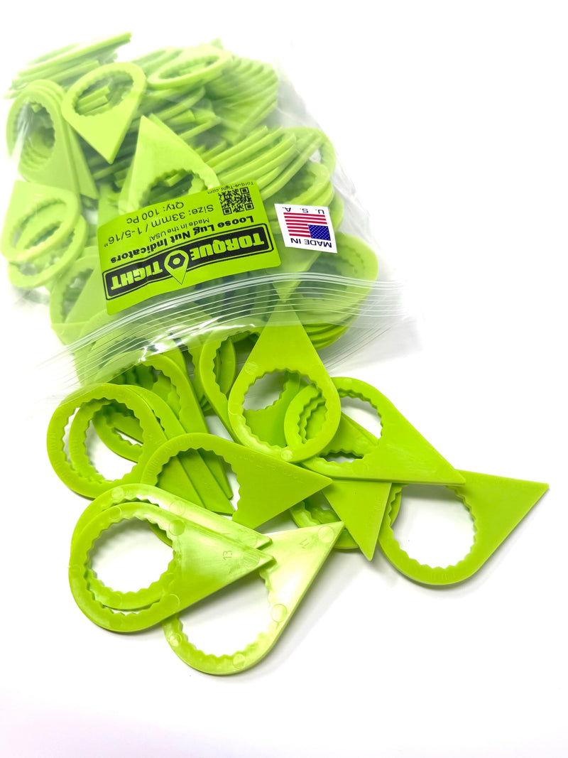 33mm Loose Lug Nut Indicators (Green) – Visual Safety Markers for Class 6–8 Trucks – Made in USA, 100-Pack Green 100 Pack