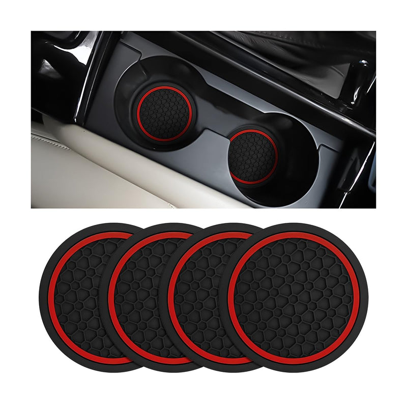 Mandark 4PCS Car Cup Holder Coasters, 2.75 Inch Non-Slip Insert Water Bottle Holder Pads, Dustproof Automotive Interior Accessories Mat, Universal for Vehicles, Trucks, RVs and More（Black/Red） Black/Red