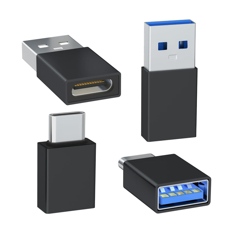 USB to USB C Adapter 4-Pack, [2 Type C Female to A Male Charger Converters] & [2 USB C Male to USB Female], for Apple Watch Ultra 8 9, iPhone 15 Pro Max 14 13 12, AirPods (Black) Black