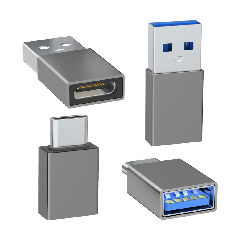  [AUSTRALIA] - USB to USB C Adapter 4-Pack, [2 Type C Female to A Male Charger Converters] & [2 USB C Male to USB Female], for Apple Watch Ultra 8 9, iPhone 15 Pro Max 14 13 12, AirPods (Grey) Grey