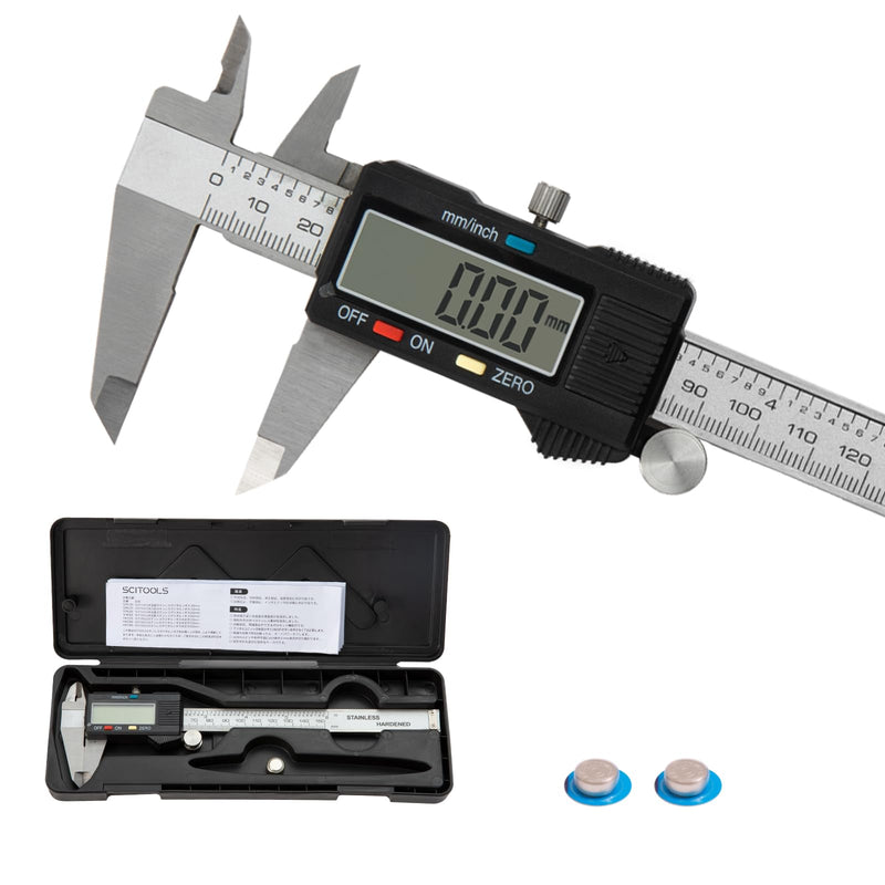 Digital Caliper 0-6" Measuring Tool with Metal Ruler, Micrometer Caliper with Auto-Off Feature, Interchangeable Between inches and millimeters for DIY/Household and 3D Printing, Black 6" Metal Black