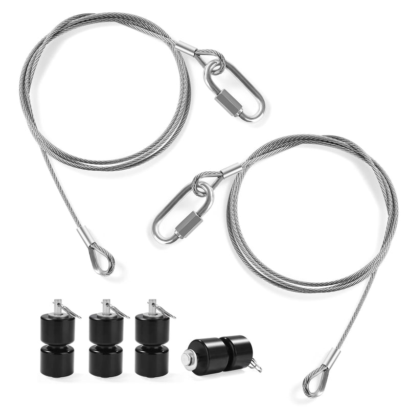 2Pcs Lift Cable Compatible with Gorilla Lift Trailer Gate Assist with EZ Spring Clips, with 4Pcs Black Aluminum Alloy Rollers Pins Washers，Fit for Open Utility Trailer Tailgate Ramp Lift Assist Kit