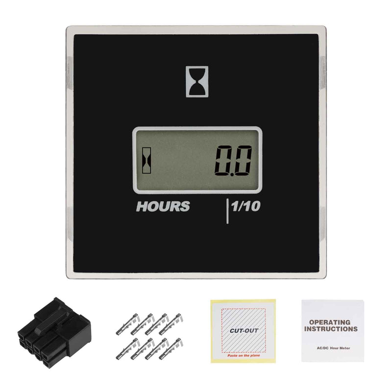 AC/DC Hour Meter Oil Pressure/Voltage Detect Meter Waterproof Transparent PC Closed Design Built-in Desiccant Moistureproof for Engine Lawn Mower Tractor Boat (Black) Black