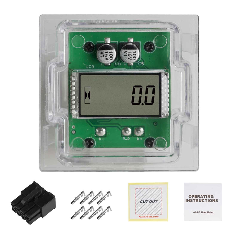 AC/DC Hour Meter Oil Pressure/Voltage Detect Meter Waterproof Transparent PC Closed Design Built-in Desiccant Moistureproof for Engine Lawn Mower Tractor Boat (Transparent)