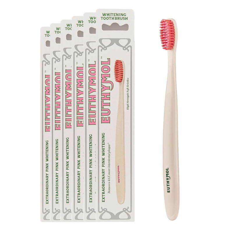 Euthymol Whitening Toothbrush (White, 6 Count) - Premium Soft Dual-Tension Bristles. Advanced Plaque Removal, Stain Reduction. White