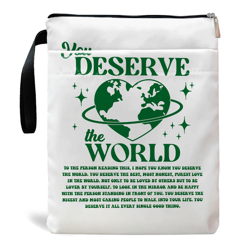 Book Sleeve, Book Covers for Paperback, Book Lover Gifts, Bookish Gift, Inspirational Quote Book Pouch for Girl Women 11.4 x 9.05 Inch - You Deserve The World