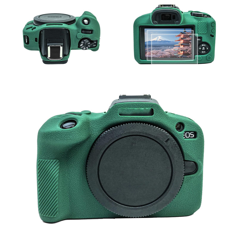 EOS R100 Camera Case Accessories Kit - Silicone Protective Case for Canon eos R100[Green] & LCD Screen Protector for Canon R100[2 Packs] & Camera Hot Shoe Cover for R100 GREEN