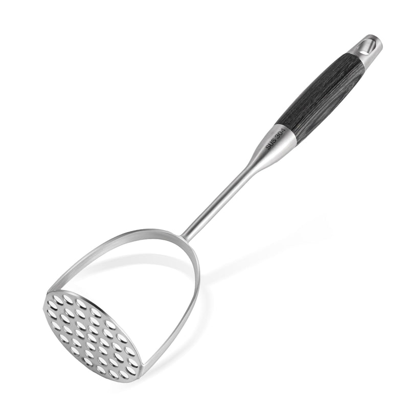 Potato Masher Stainless Steel,Wooden handle Potatoes Smasher, Manual Mashed Potato Masher Kitchen Tool for Avocado,Potatoes, Vegetables, 13.5Inch Long handle Large Heavy Duty Metal Mashing Utensil Black wooden handle large