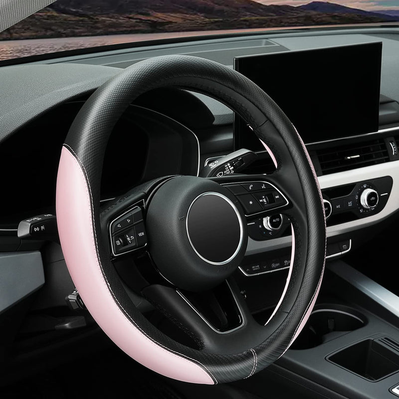 Soft Cute Light Pink Microfiber Leather Anti-Slip Steering Wheel Cover, Universal 15 Inch for Women Girls, Fit Vehicles, Sedans, SUVs, Vans, Trucks A-Baby Pink
