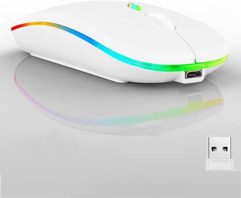  [AUSTRALIA] - Wireless Bluetooth Mouse,LED Dual Mode Rechargeable Silent Slim Laptop Mouse,Portable(BT5.2+USB Receiver) Dual Mode Computer Mice,for Laptop,Desktop Computer,ipad Tablet,Phone,TV (White) white