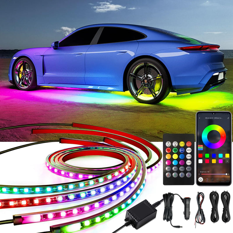 Underglow Car Lights, 4 pcs RGB-IC Smart LED Lights with APP and Remote Control, 16 Million Colors DIY Sound Active Function Music Mode, Underglow Kit for Car, SUVs, Trucks (Dream Color) Dream Color
