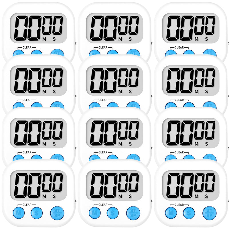 ZILLEEN Kitchen Timer Digital with Magnetic Back for Kids Classroom, White 12 Pack White & White 6
