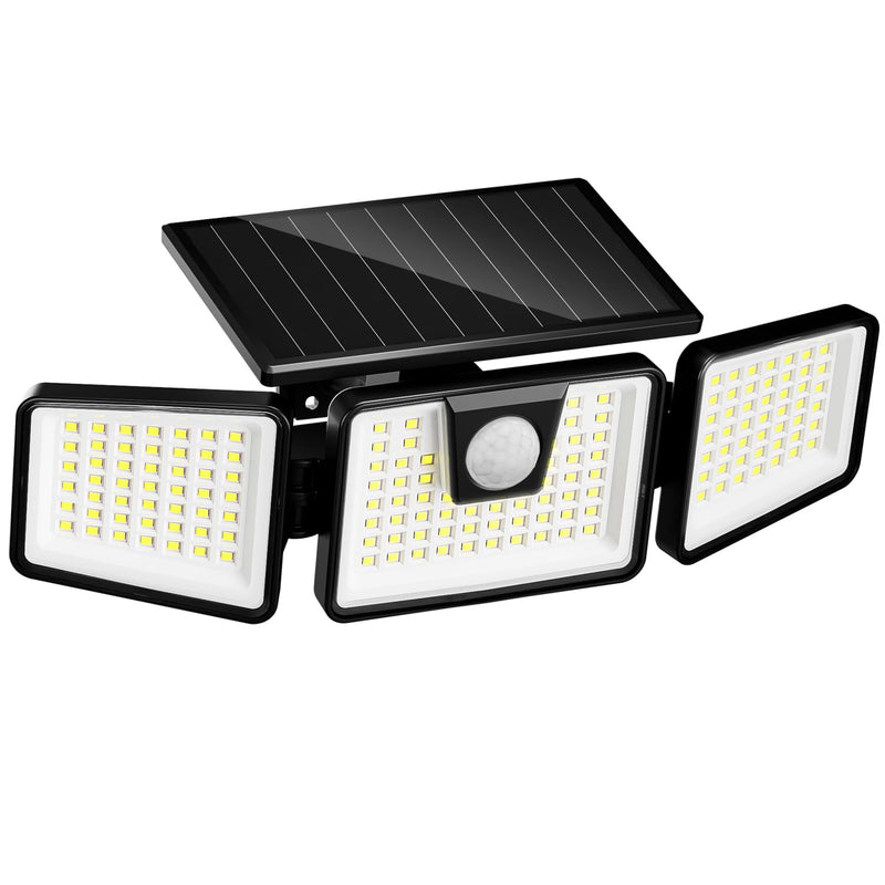 INCX Solar Motion Sensor Lights Outdoor, 3 Heads Security Lights Solar Powered, 156 LED Flood Light Motion Detected Spotlight for Patio Yard Garage Entryways, IP65 Waterproof 1 Pack Black 1 Pc