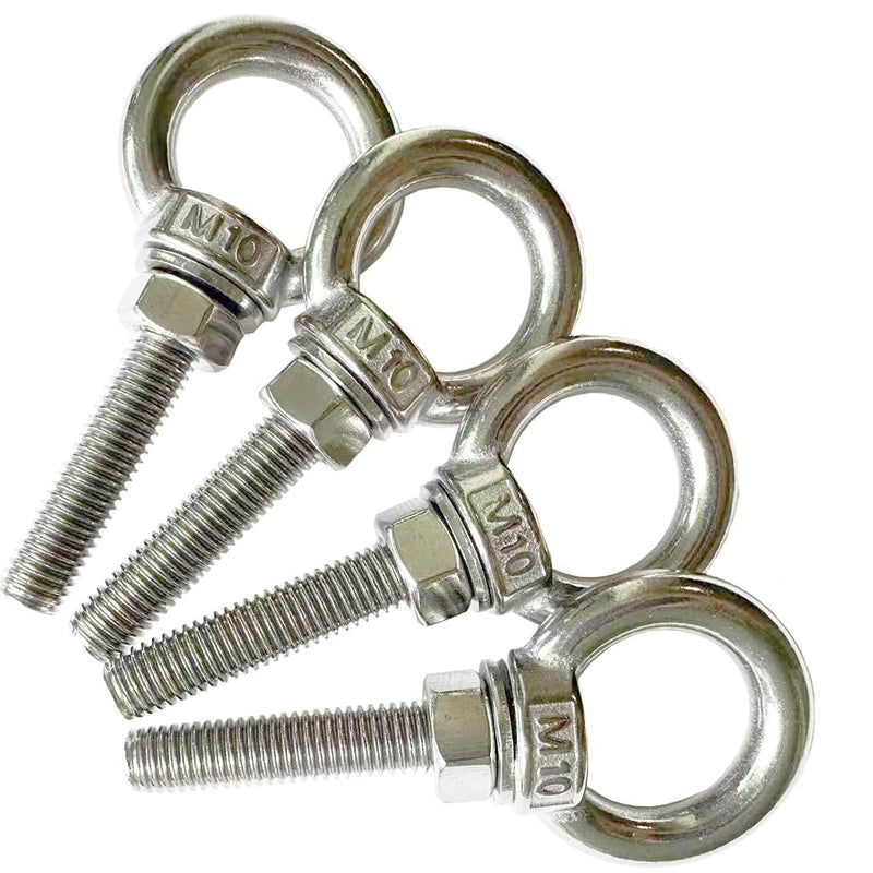 Shoulder Eye Bolt, 4 PCS M10 Heavy Duty Lifting Ring 2" Threaded Eyebolt Lifting Ring Eye Bolts with Nuts and Flat Washers(Thread Length 50mm) m10x50(4pcs)