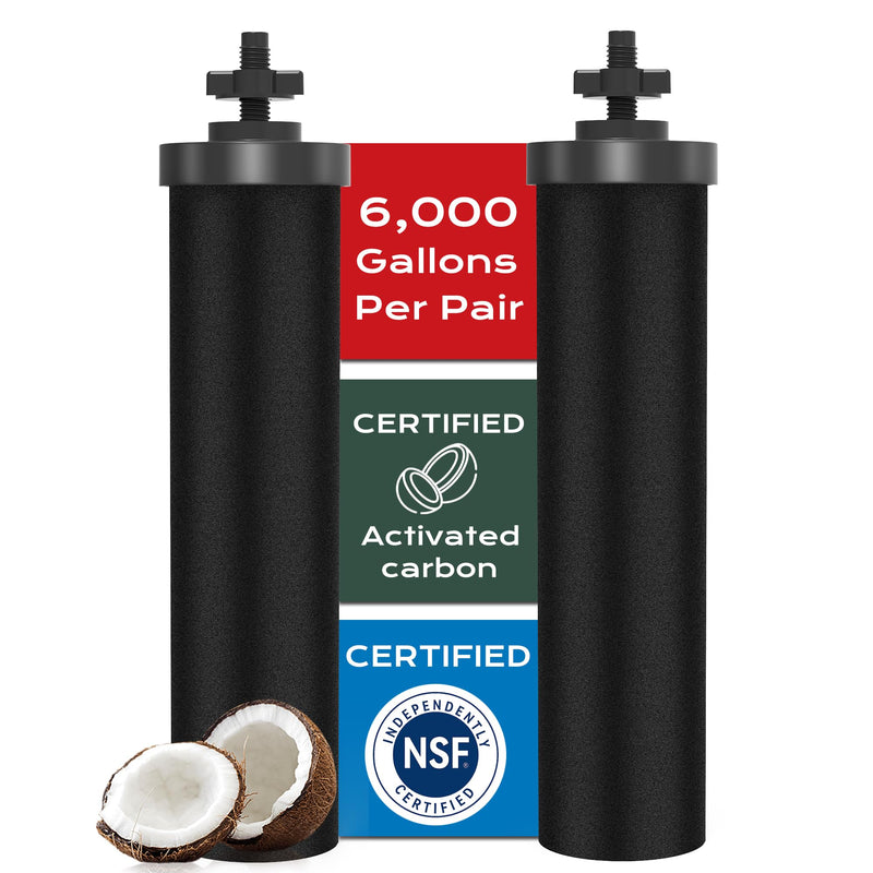 NSF/ANSI 42&372 Certified Water Filter，Gravity Water Filter Replacement for Berkey® BB9-2® Black Purification Elements and Berkey® Gravity Filter System, 2 Pack Count of 2