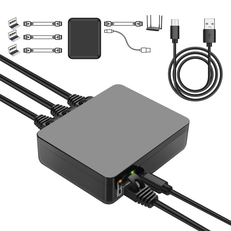 GINTOOYUN RJ45 Ethernet Splitter 1 to 3 Out 1000Mbps High Speed Gigabit Switch Network Splitter Internet Distributor with USB Power Cable for Cat5/5e/6/7/8 Cables (3 Computers at The Same Time)