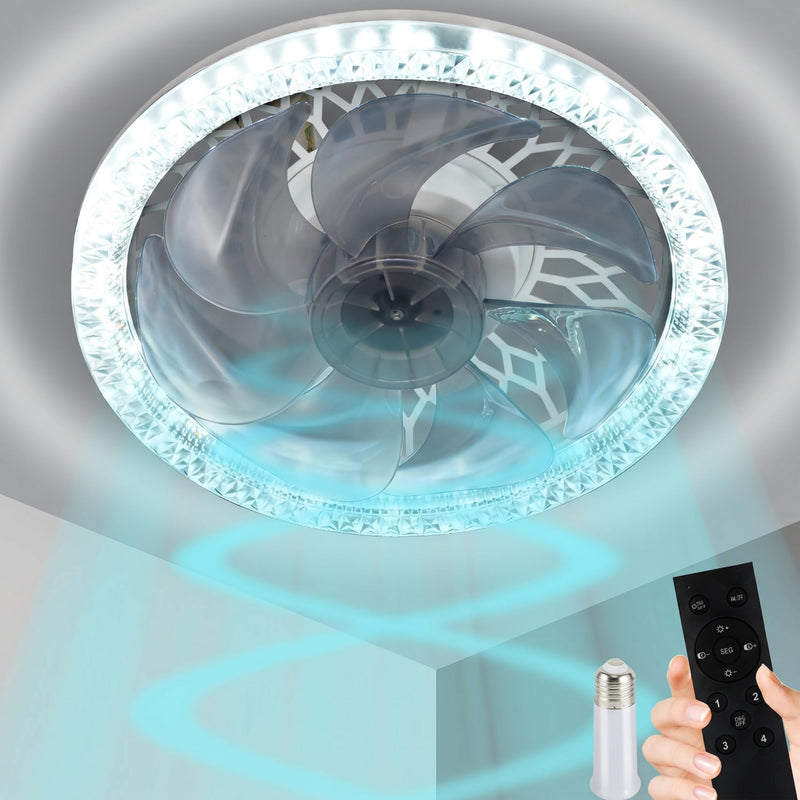 Light Socket Fan with Remote 12”, Screw in Socket Fan Light with Dimmable Brightness and Color Temp, Socket Modern Flush Mount Low Profile Ceiling Fan for Bedroom, Small Living Room, Kitchen （Black） Black