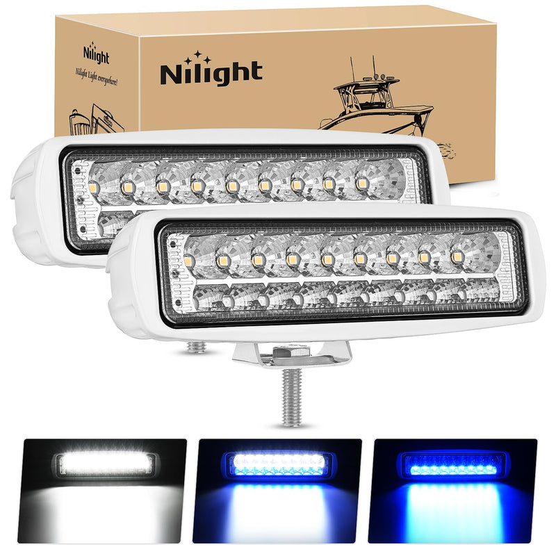 Nilight Marine LED Pods Navigation Lights 2PCS 54W Blue White Flood Beam Ponton Boat Deck Dock Lighting for Night Fishing T-top Stern Yacht Kayak Port Sailboat Trucks Tractors White/Blue 2Pcs