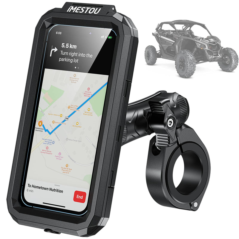 iMESTOU Waterproof ATV Phone Mount with Aluminum 1" Ball Large Clamp Mount Adapter Fits for ATV UTV 1.5''/1.75''/1.85''/2''/2.1'' Handlebars, Suitble for 5.5"-6.8" Smartphones (Size L) L for 5.5"-6.8" Phones