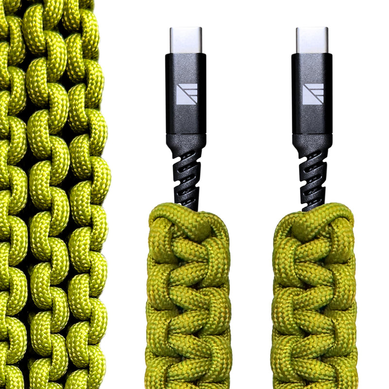 Dark Energy USB C to USB C Paracord Cable - Fast Charging Cable - Durable Nylon Fiber Cover (96W, Green) 96 W