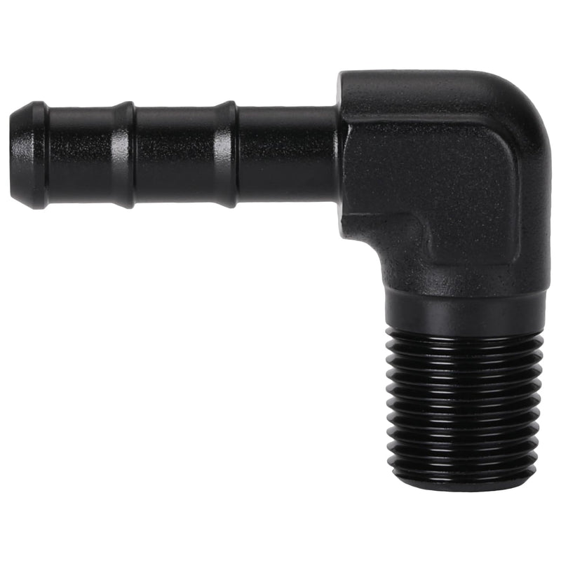 1/8 NPT Male to 1/4 Hose Barb Fitting Adapter 90 Degree Aluminum Black 1/8 NPT to 1/4 Barb Black - 90 Degree